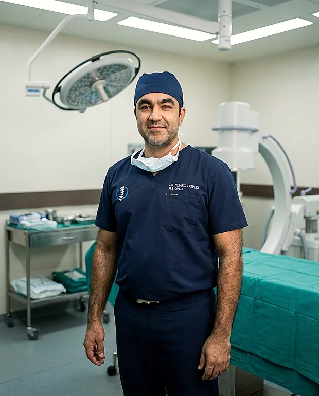 Dr. Nisarg Trivedi in the operation theatre at Vishwas Orthopaedic Hospital, Bharuch