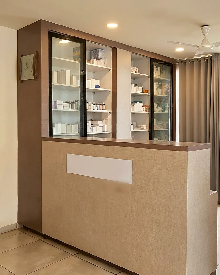 The in-house pharmacy counter at Vishwas Orthopaedic Hospital, Bharuch