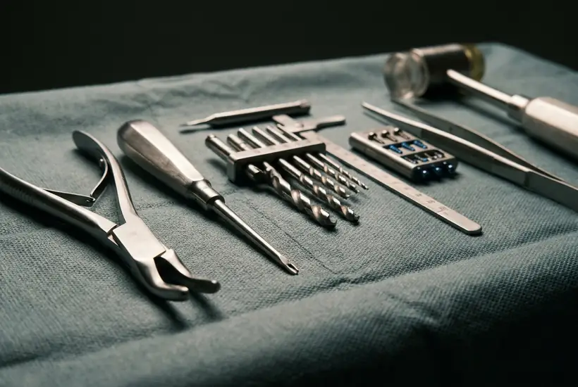 Sterile orthopaedic instrument tray laid out before a procedure